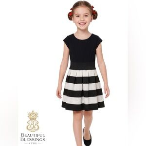 Girl’s Size 7 Black & White Striped Fit-and-Flare Dress
